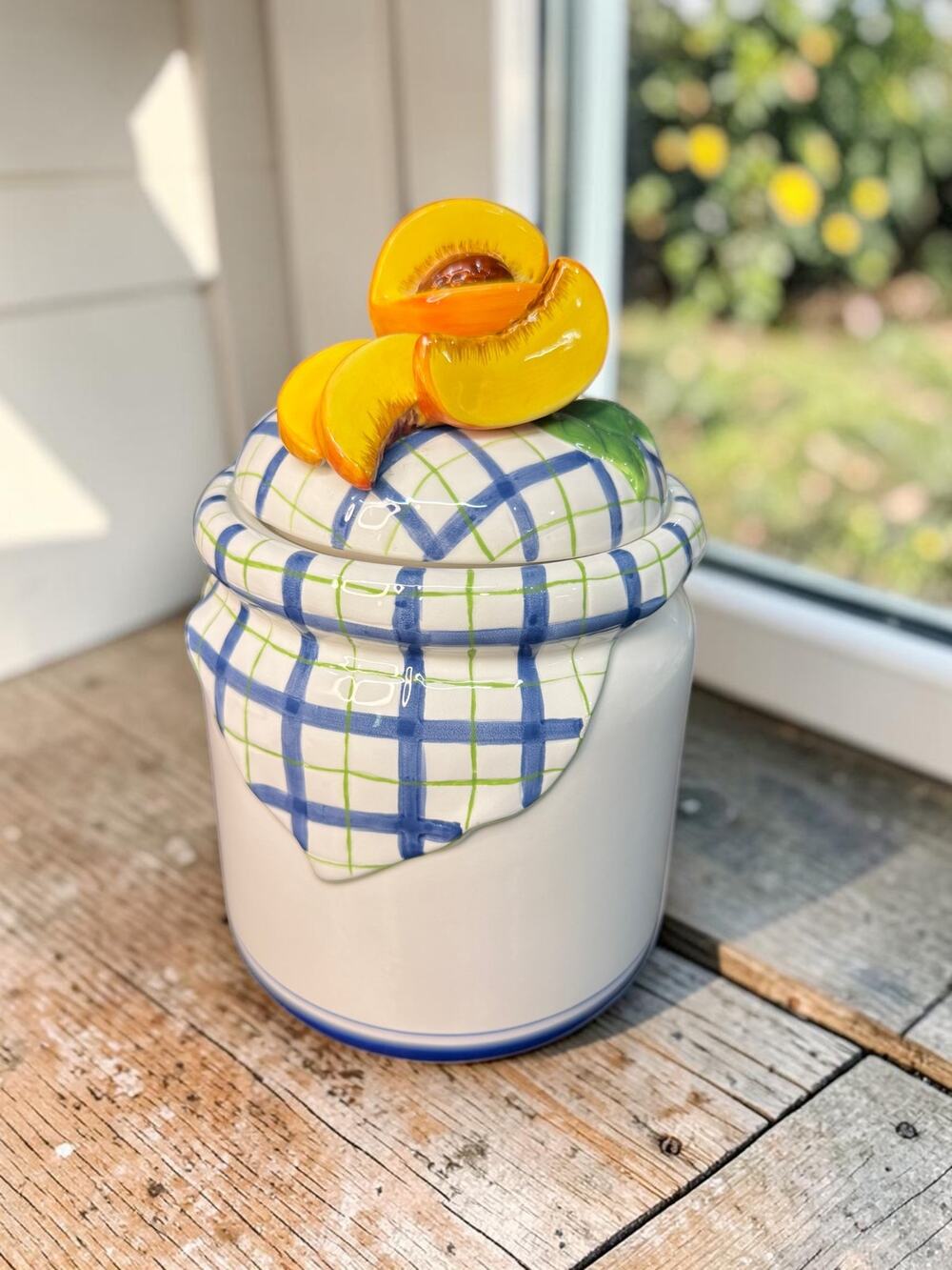 Vintage Bella Casa Ganz 3D Peach Ceramic Canister Cottagecore Kitchen Decor